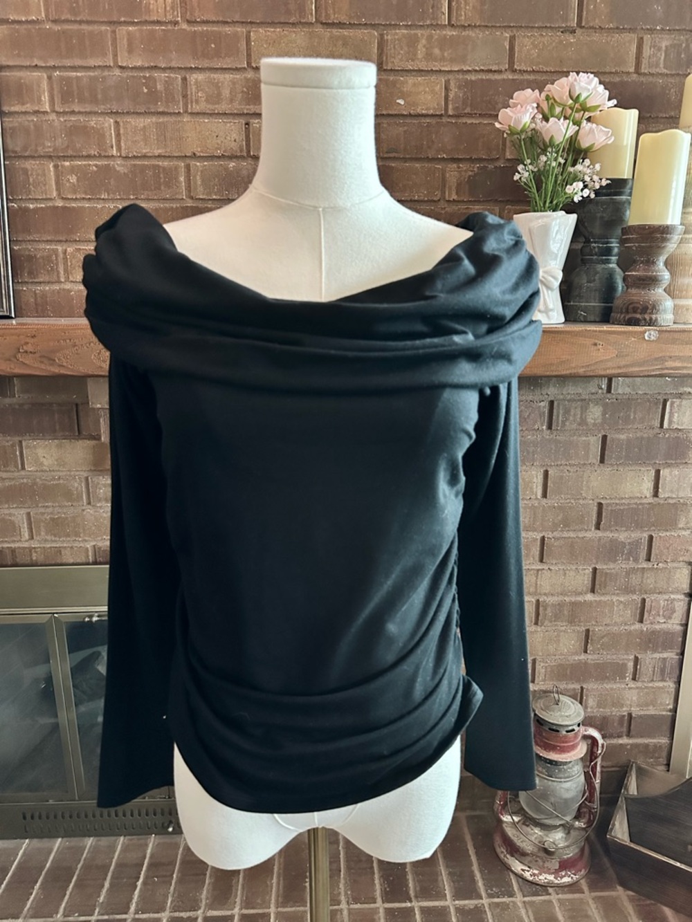 Reformation Florentina Knit Top Black Off The Shoulder Ruched Large L